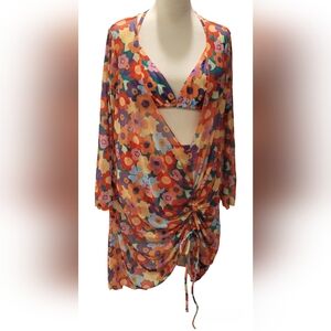 Retro Bikini, Coverup Swim Set Flower Power 1960s Style Women's Size 2X